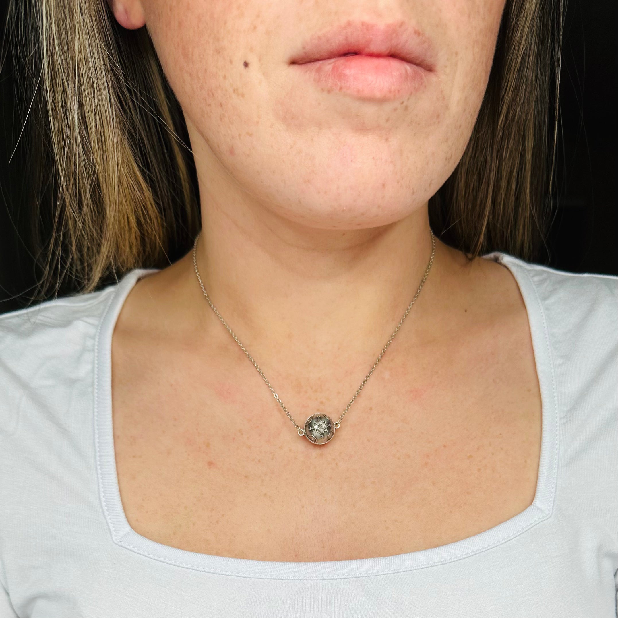 Vintage sterling etruscan style bead pendant necklace, 16"